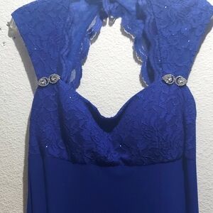 R & M Richards Blue Halter Sleeveless Gown